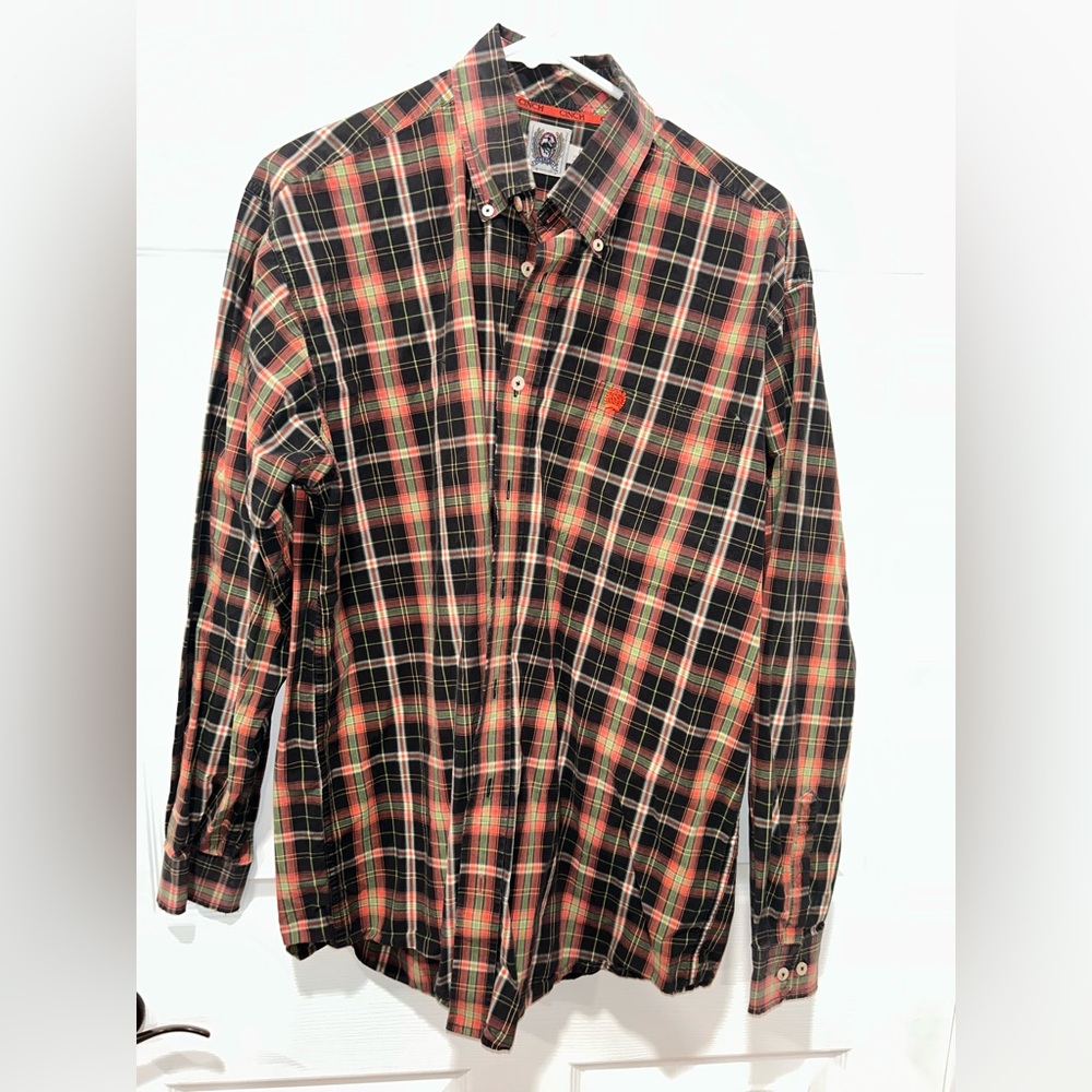 Cinch Men's Western Plaid Long‎ Sleeve Button Up Shirt Size Medium